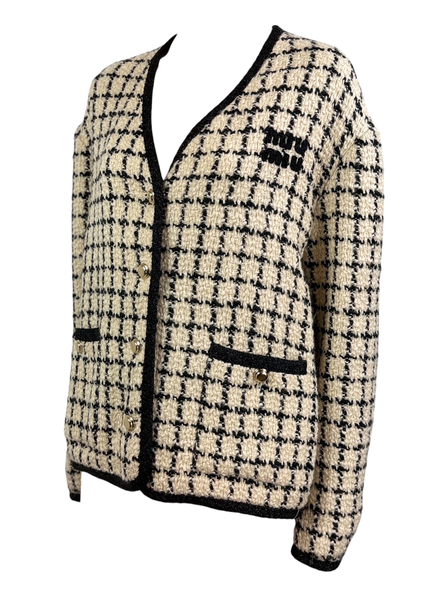 Miu Miu tweed jacket beige black