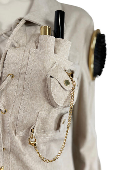 Moschino Couture Fall 2021 Look 30 Safari makeup jacket