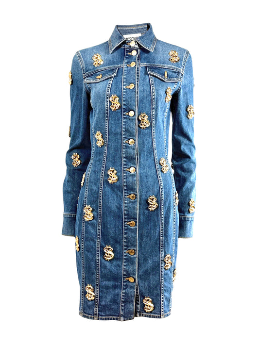 Moschino Couture Jeremy Scott Fall 2019 Dollar denim chemise dress