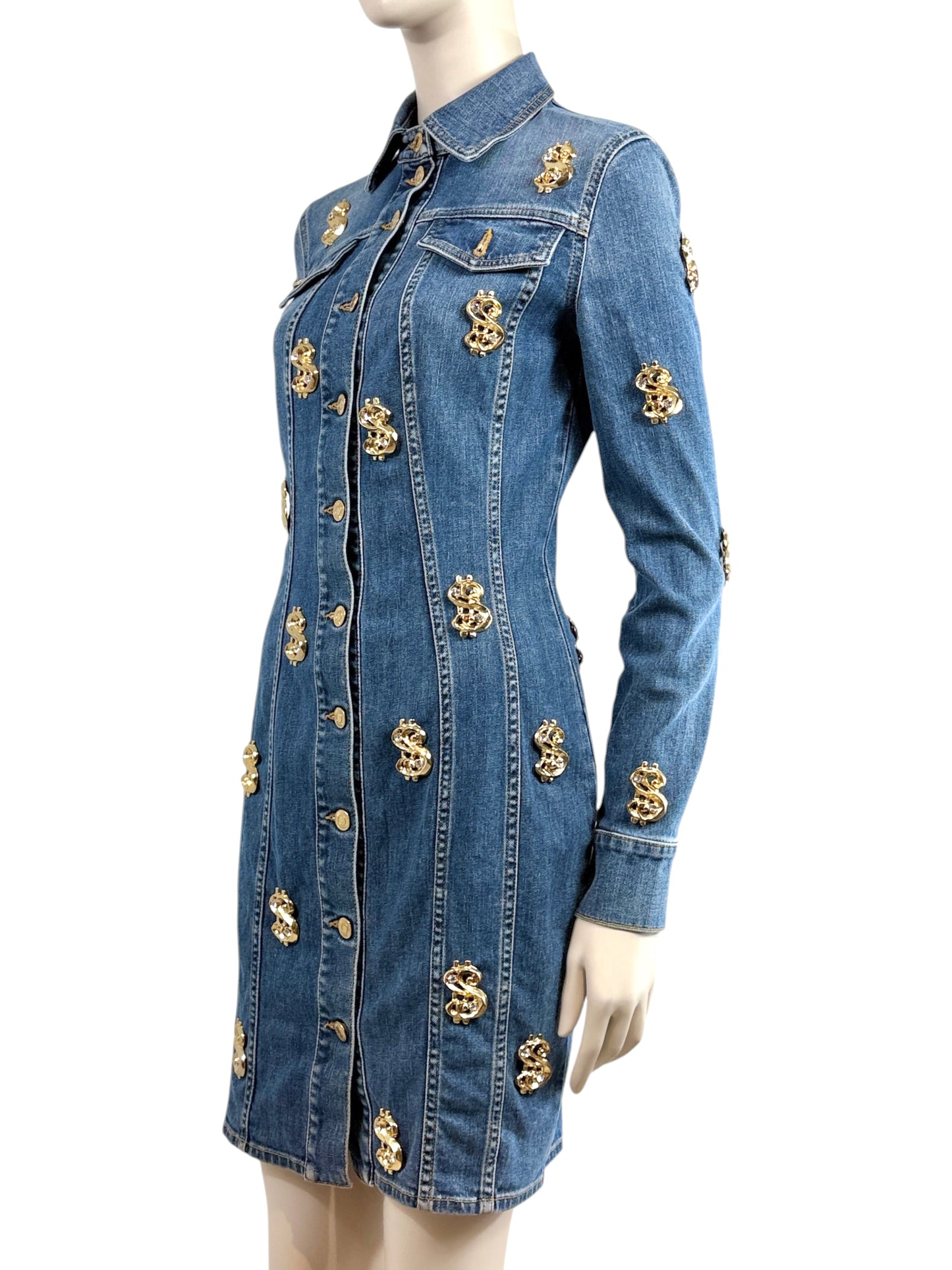 Moschino Couture Jeremy Scott Fall 2019 Dollar denim chemise dress