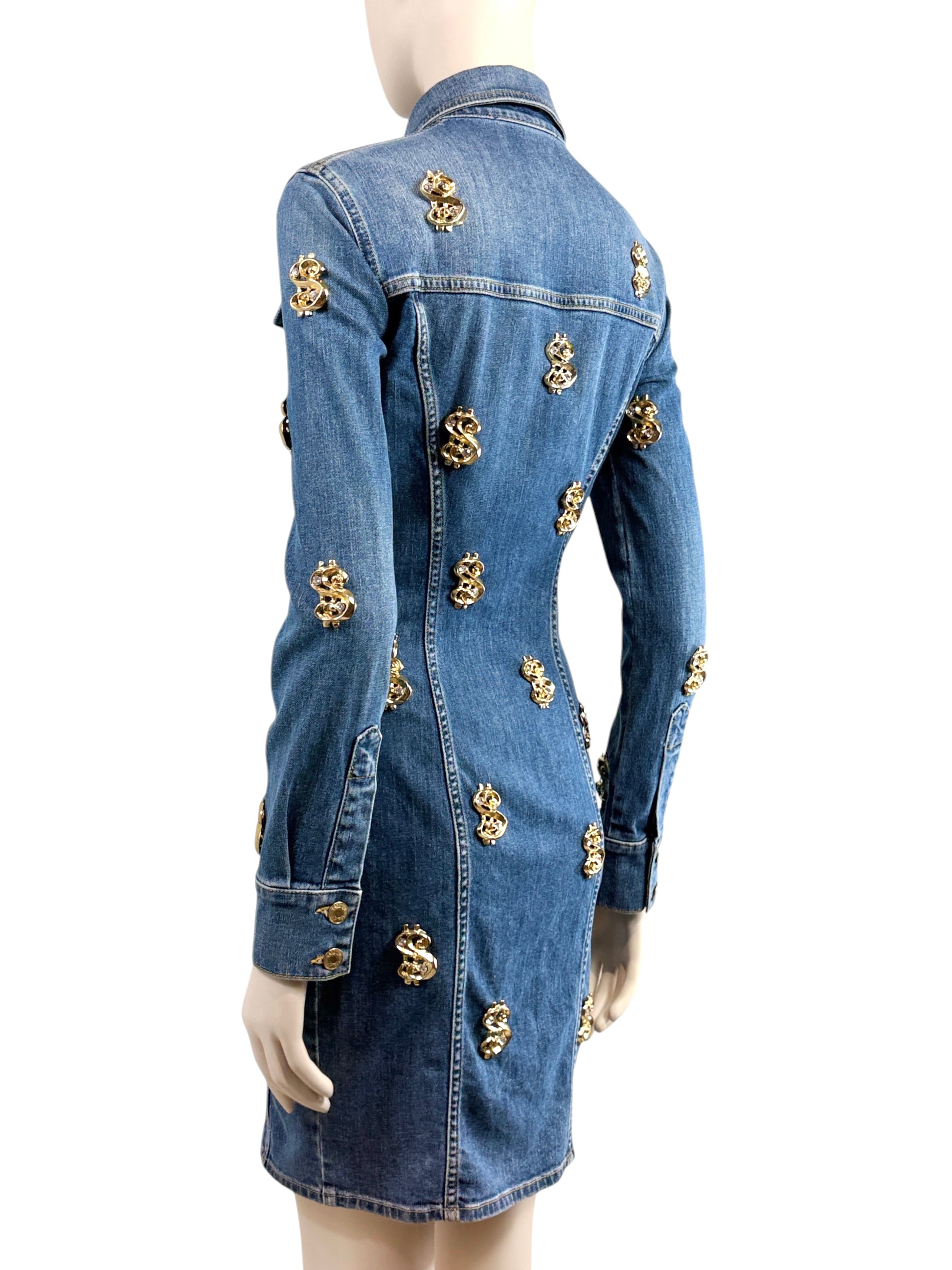 Moschino Couture Jeremy Scott Fall 2019 Dollar denim chemise dress