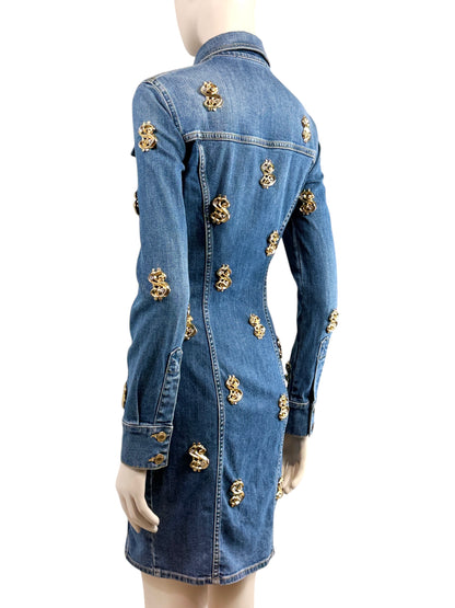 Moschino Couture Jeremy Scott Fall 2019 Dollar denim chemise dress