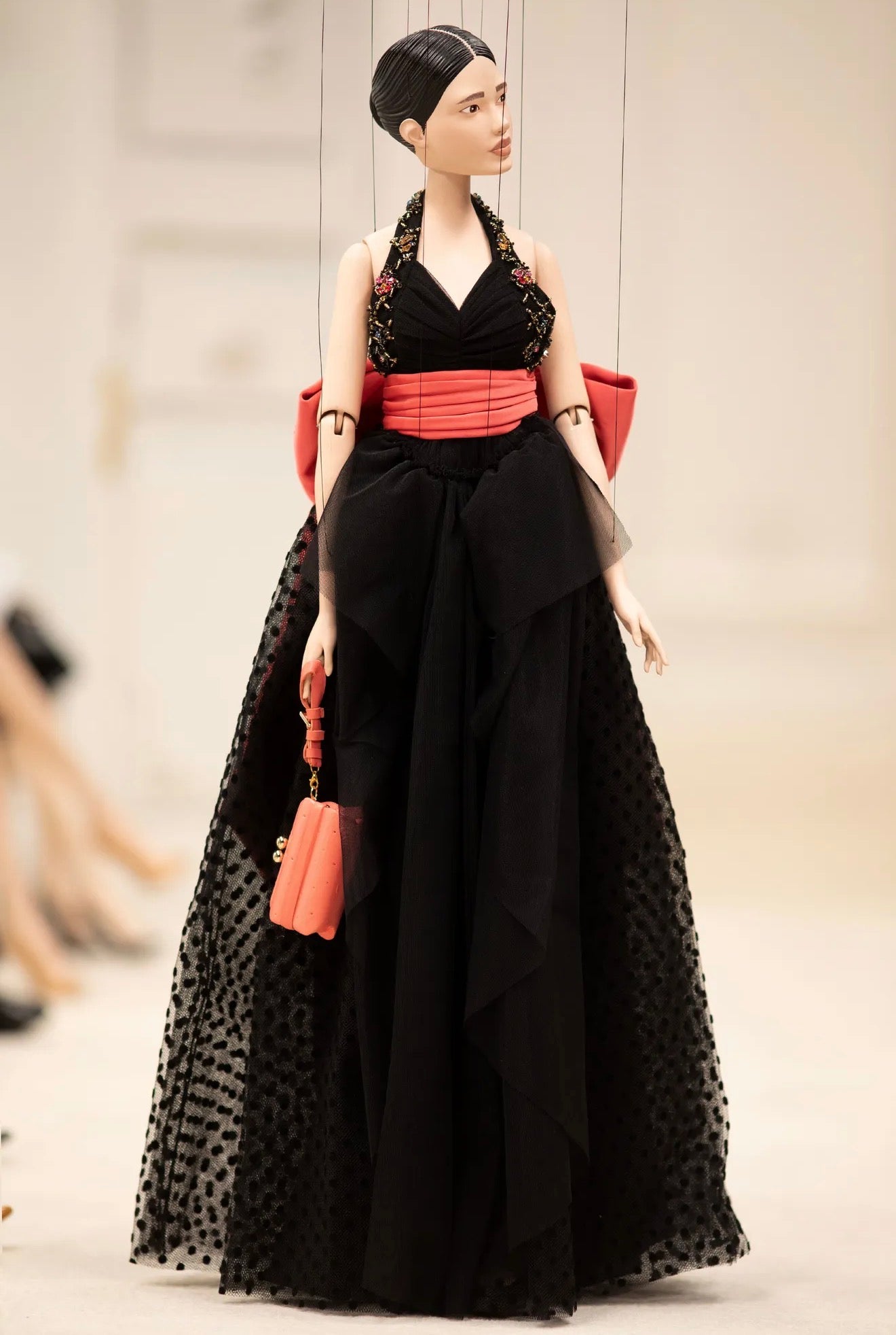 Moschino Couture Spring 2021 Puppet Collection Look 34 Black Pink bow dress