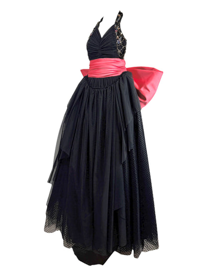 Moschino Couture Spring 2021 Puppet Collection Look 34 Black Pink bow dress