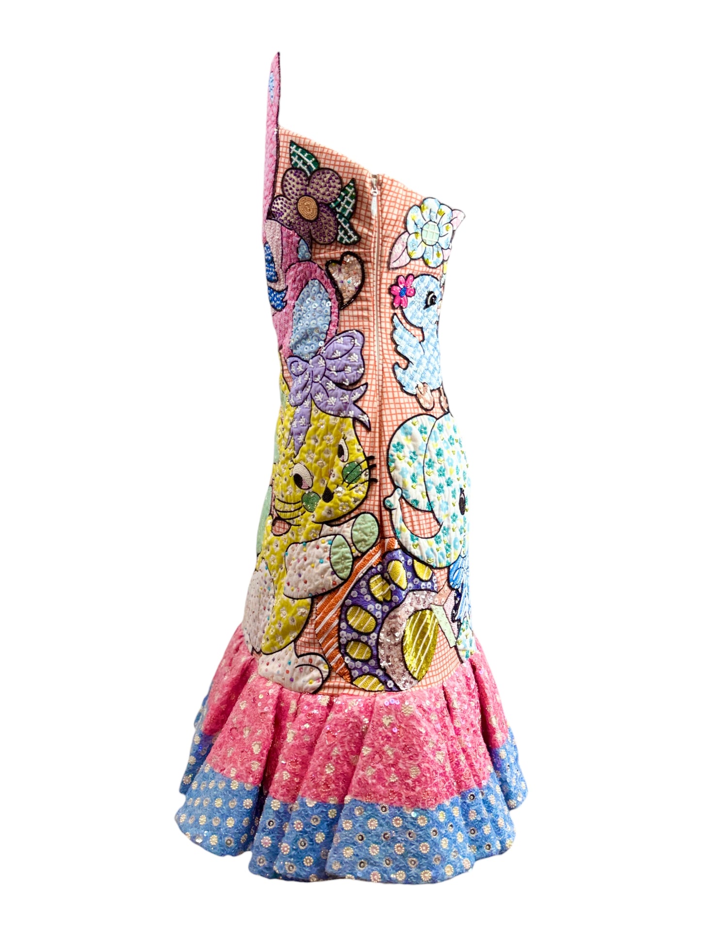 Moschino Jeremy Scott Spring 2022 Look 45 Multicolored patchwork toy dress