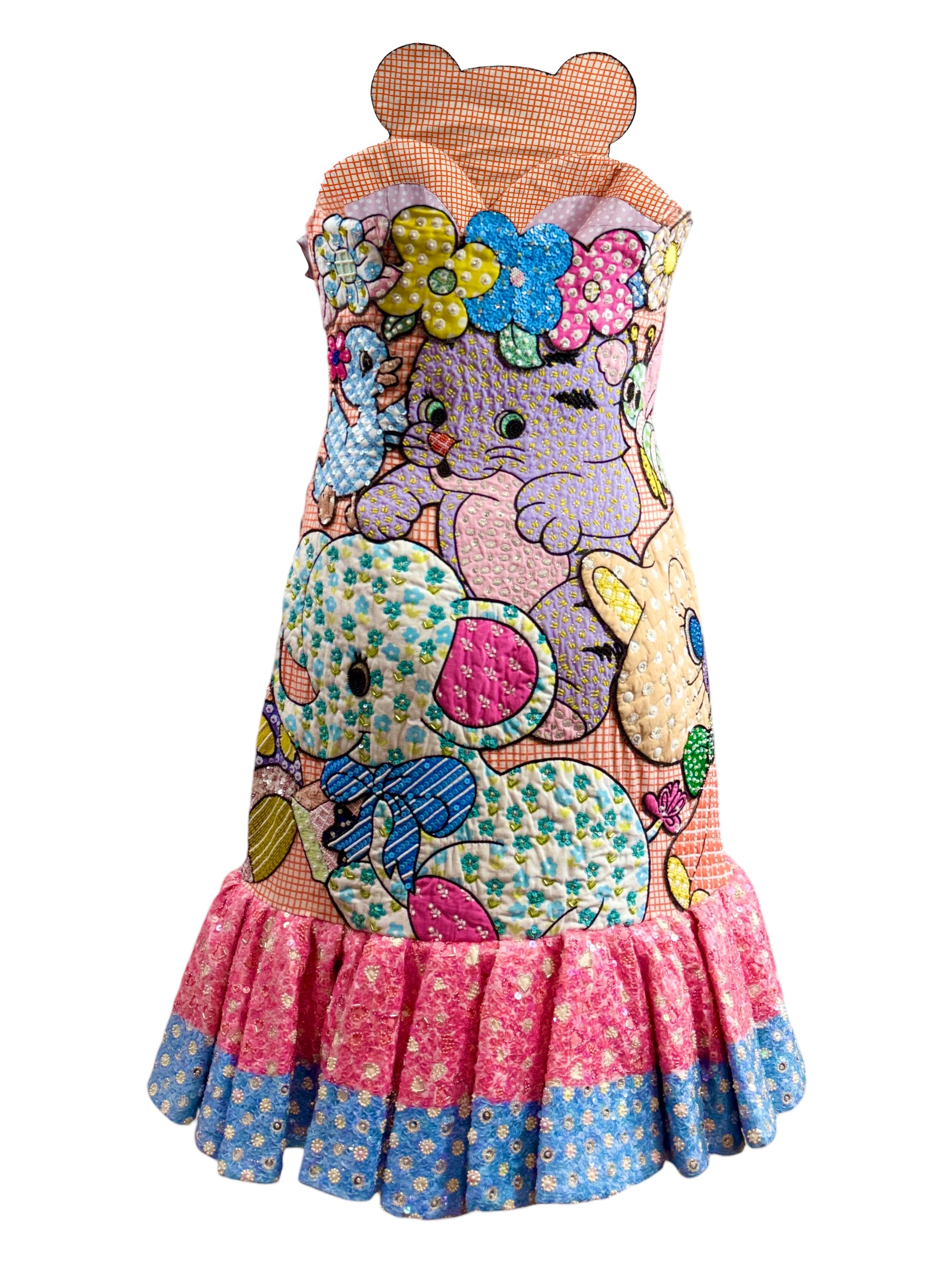 Moschino Jeremy Scott Spring 2022 Look 45 Multicolored patchwork toy dress
