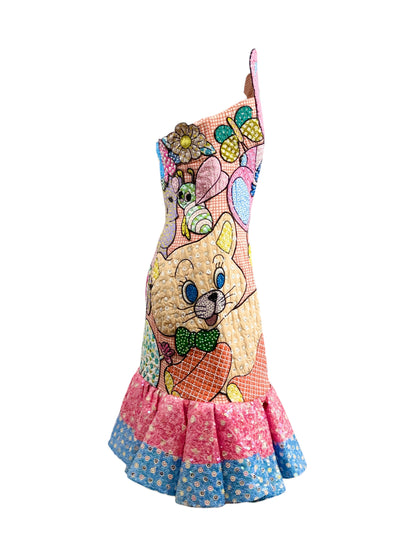 Moschino Jeremy Scott Spring 2022 Look 45 Multicolored patchwork toy dress