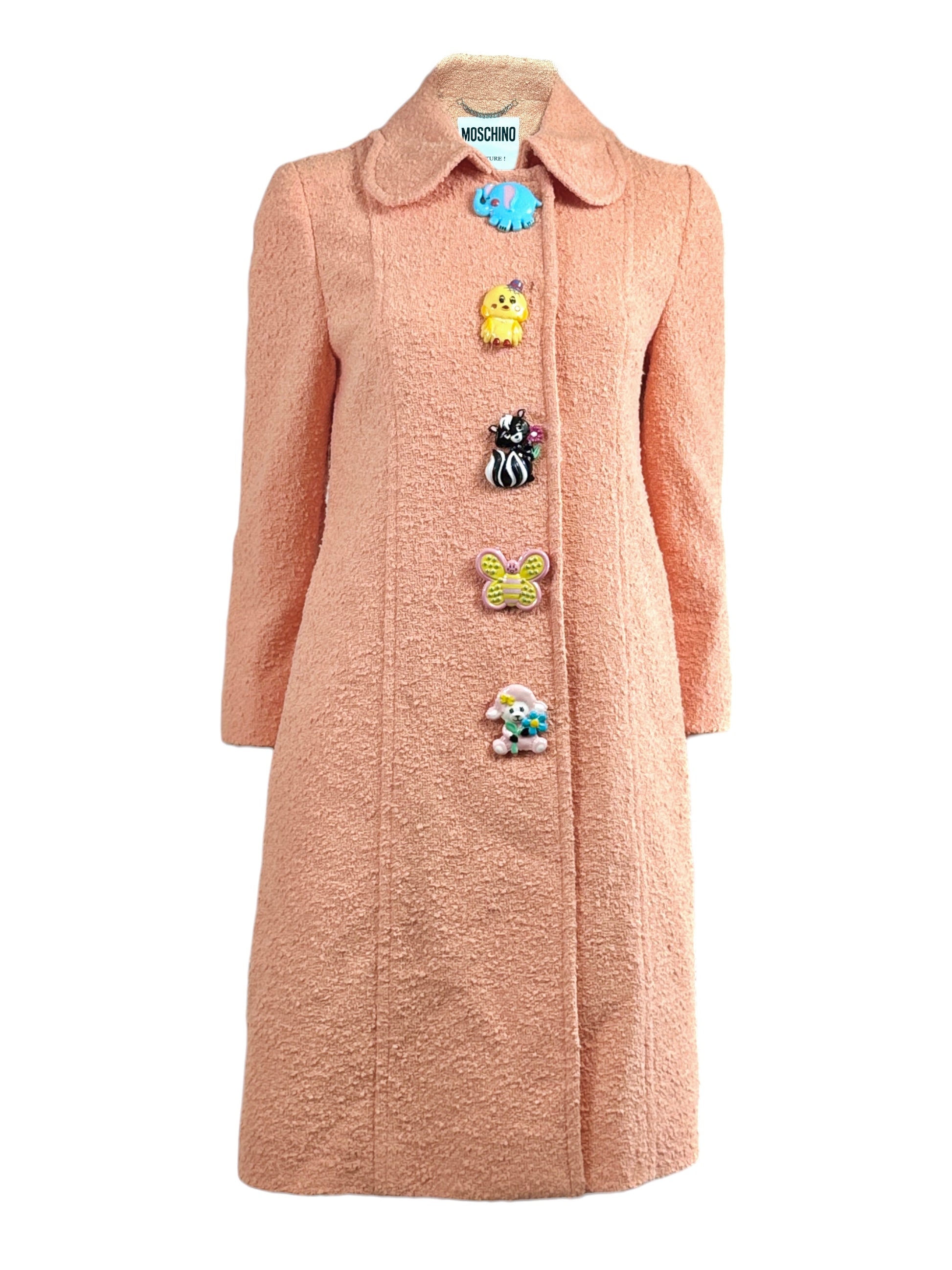 Moschino Jeremy Scott Spring 2022 Peach tweed animal coat