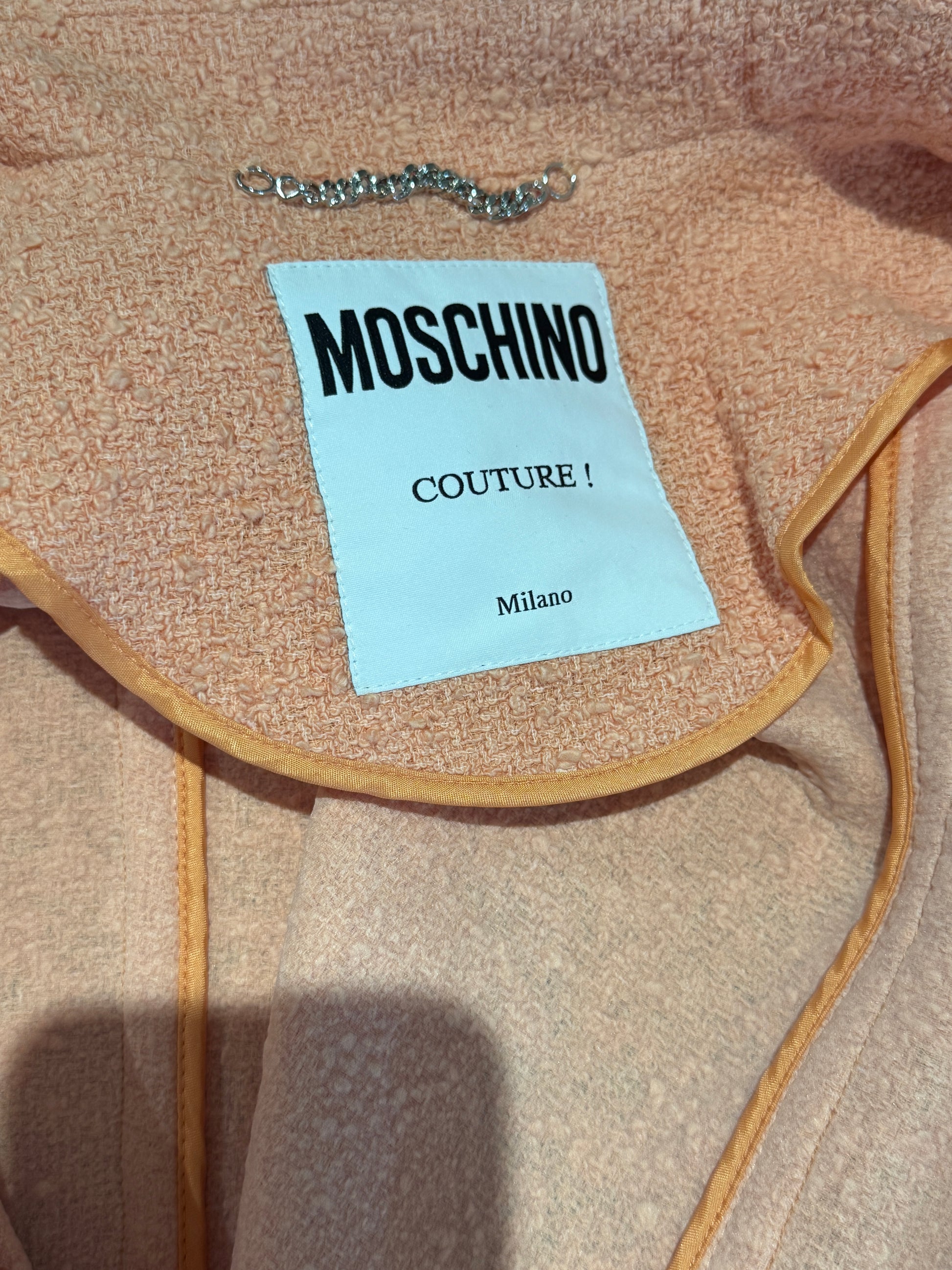 Moschino Jeremy Scott Spring 2022 Peach tweed animal coat