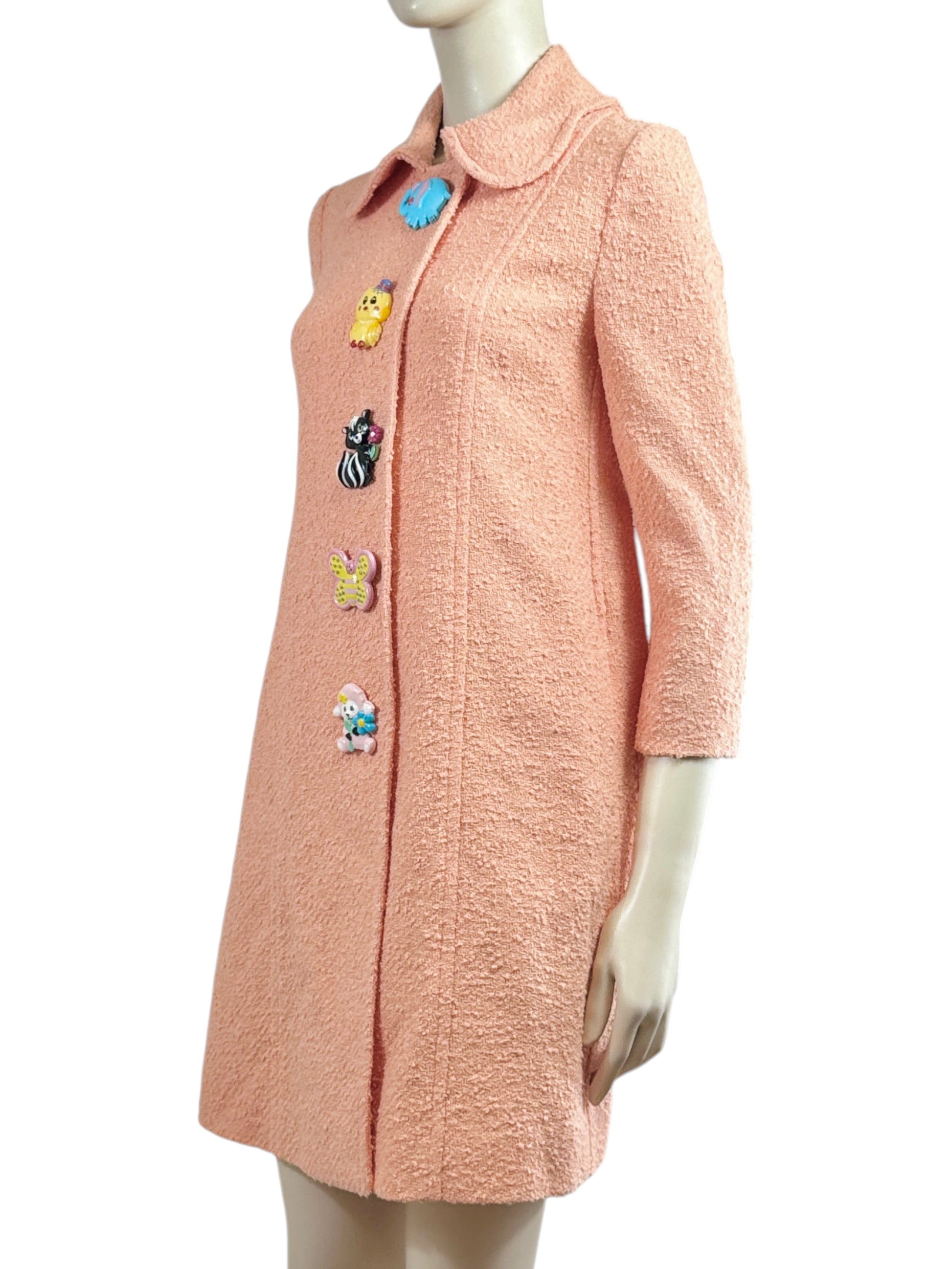 Moschino Jeremy Scott Spring 2022 Peach tweed animal coat