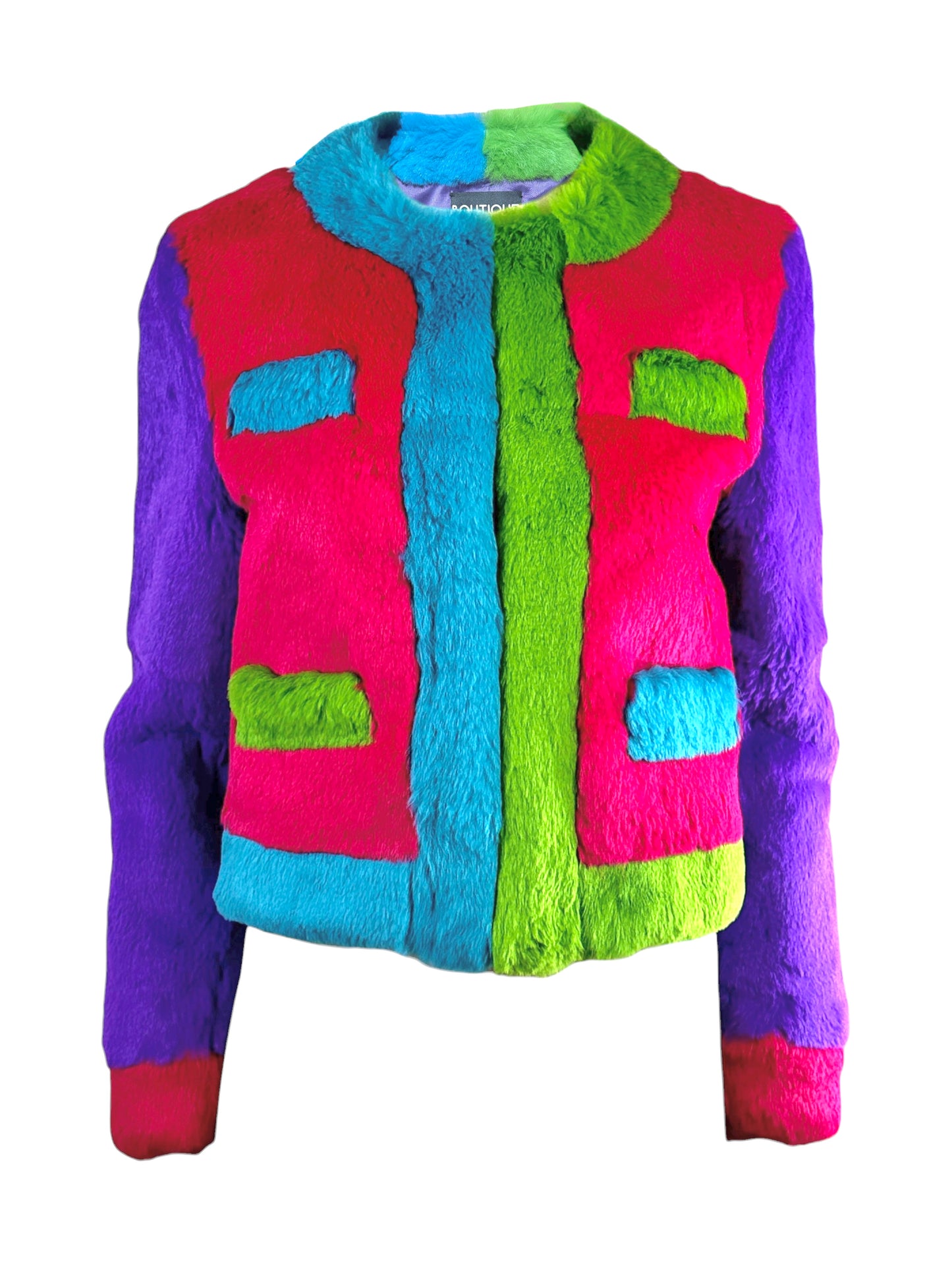 Moschino Multicolored glossy rabbit fur cropped jacket