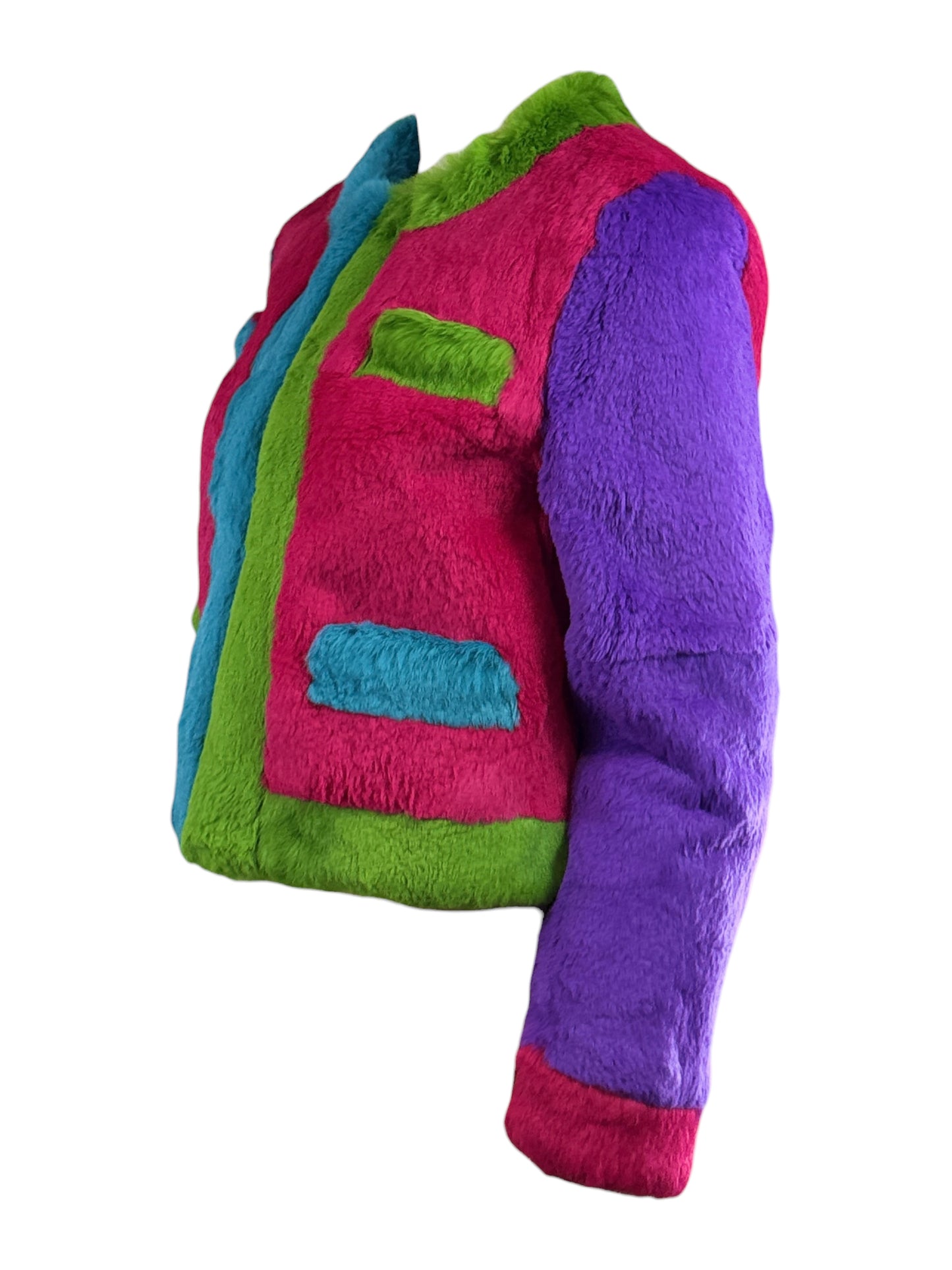 Moschino Multicolored glossy rabbit fur cropped jacket
