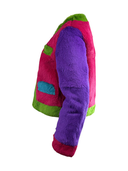 Moschino Multicolored glossy rabbit fur cropped jacket