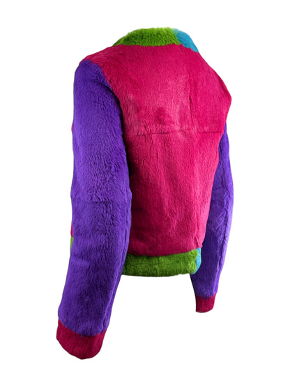 Moschino Multicolored glossy rabbit fur cropped jacket