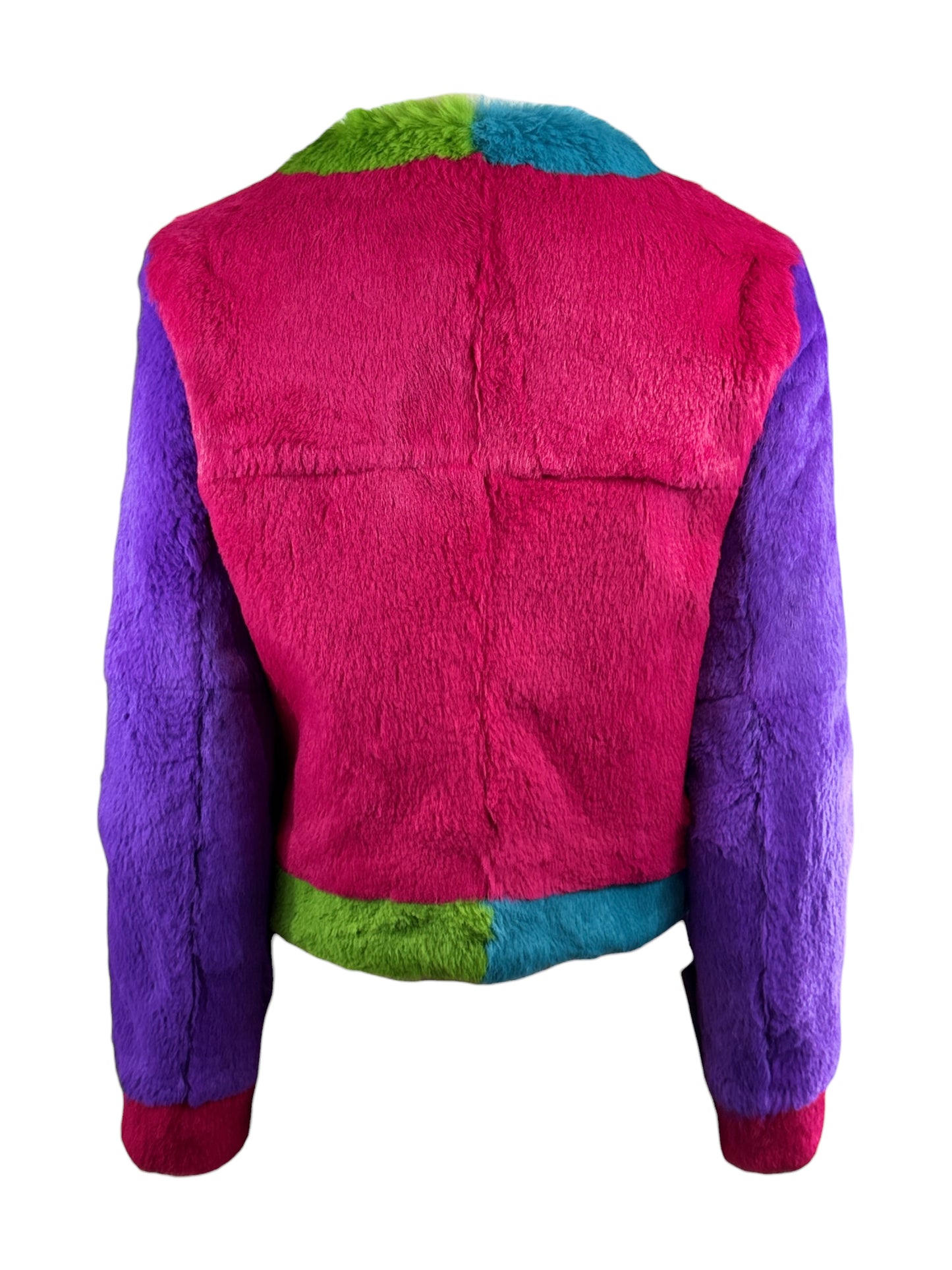 Moschino Multicolored glossy rabbit fur cropped jacket