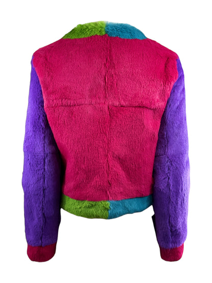 Moschino Multicolored glossy rabbit fur cropped jacket