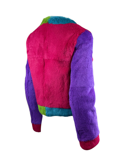Moschino Multicolored glossy rabbit fur cropped jacket