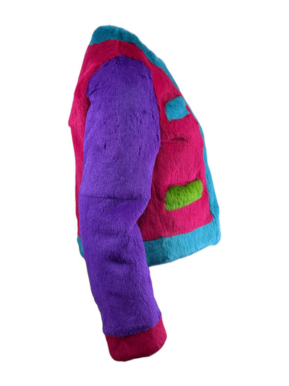 Moschino Multicolored glossy rabbit fur cropped jacket