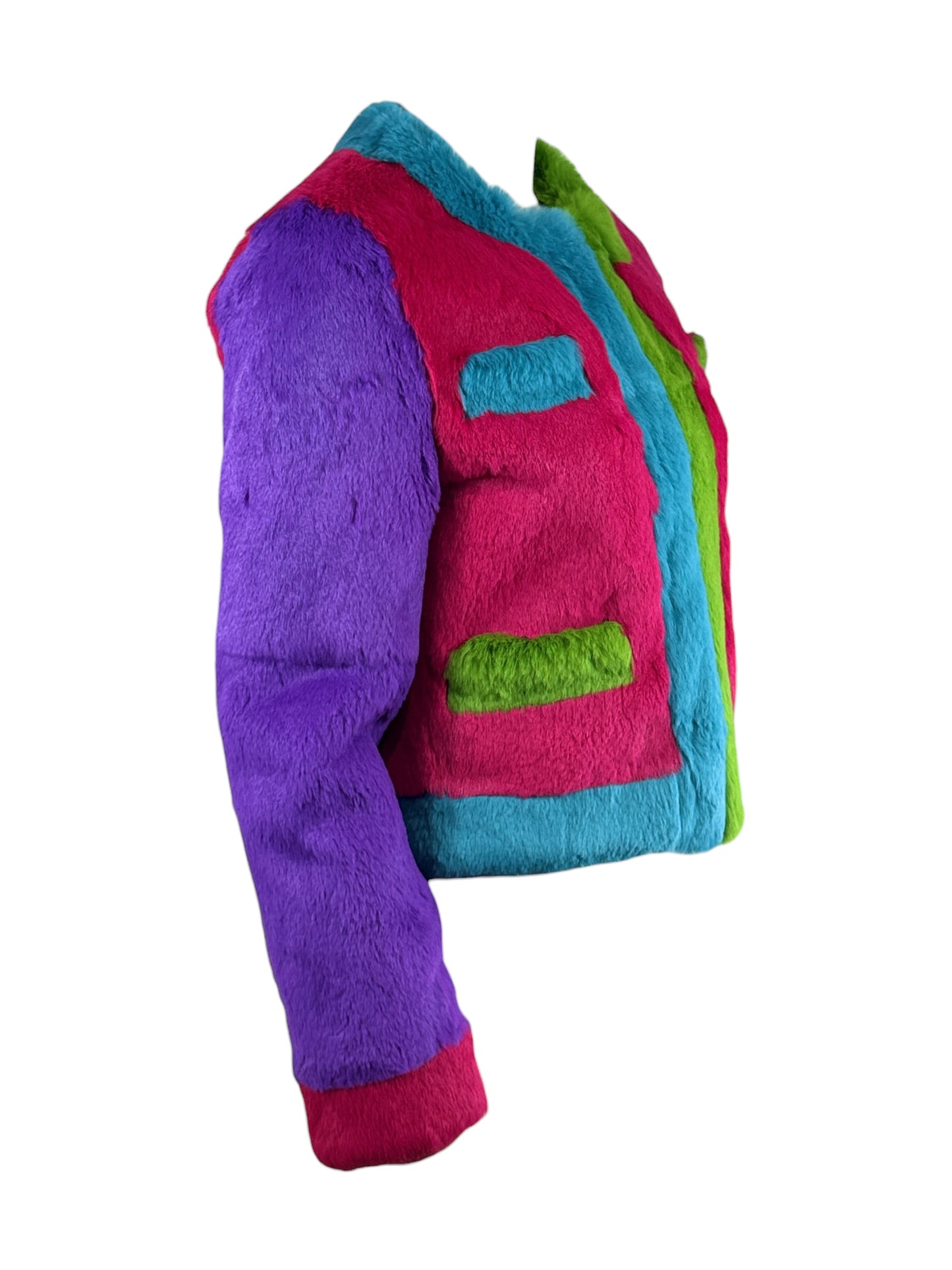 Moschino Multicolored glossy rabbit fur cropped jacket