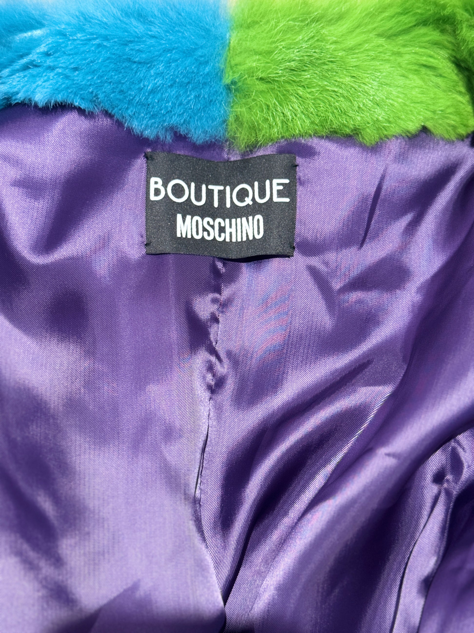 Moschino Multicolored glossy rabbit fur cropped jacket
