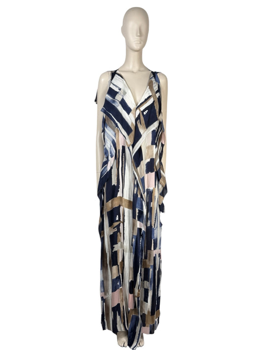 Oscar de la Renta - Resort 2012 Collection - Sleeveless maxi dress in printed silk with multicolored abstract patterns