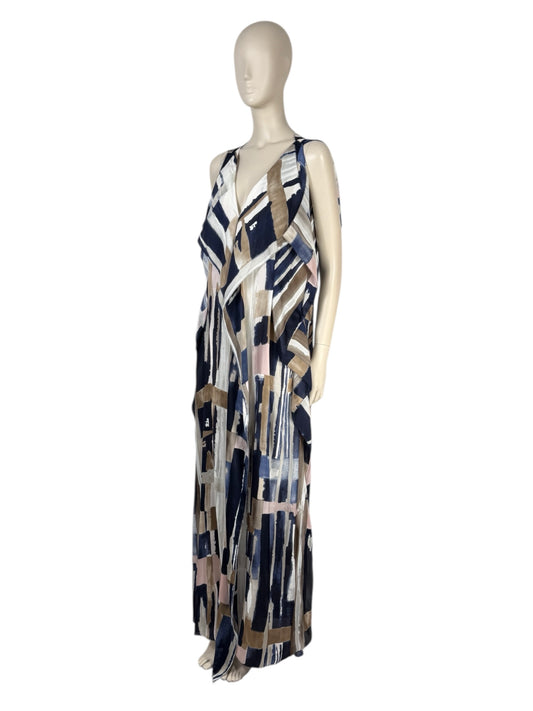 Oscar de la Renta - Resort 2012 Collection - Sleeveless maxi dress in printed silk with multicolored abstract patterns 1