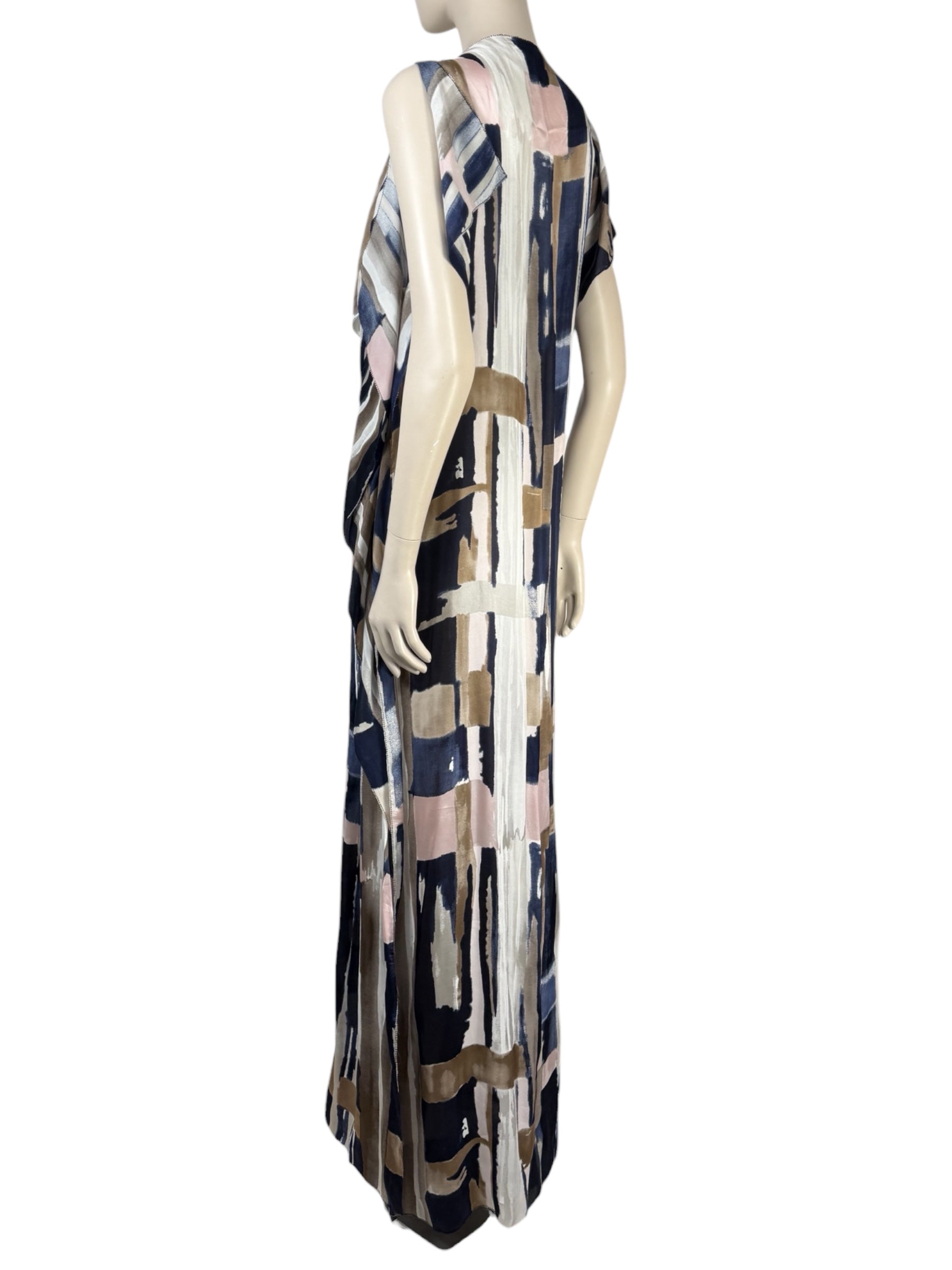 Oscar de la Renta - Resort 2012 Collection - Sleeveless maxi dress in printed silk with multicolored abstract patterns 3