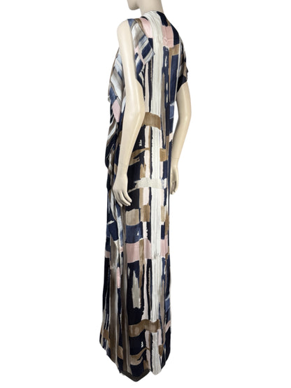 Oscar de la Renta - Resort 2012 Collection - Sleeveless maxi dress in printed silk with multicolored abstract patterns 3