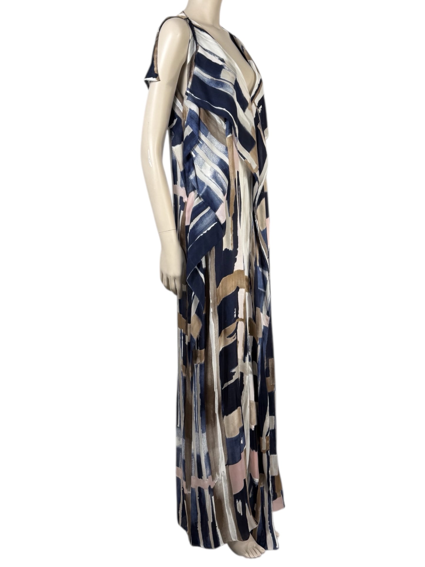 Oscar de la Renta - Resort 2012 Collection - Sleeveless maxi dress in printed silk with multicolored abstract patterns 6