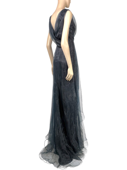 Oscar de la Renta Spring/Summer 2012   Look 58  Sleeveless navy organdy maxi dress 4