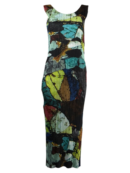 Pleats Please - Sleeveless dress in pleated polyester with multicoloured print