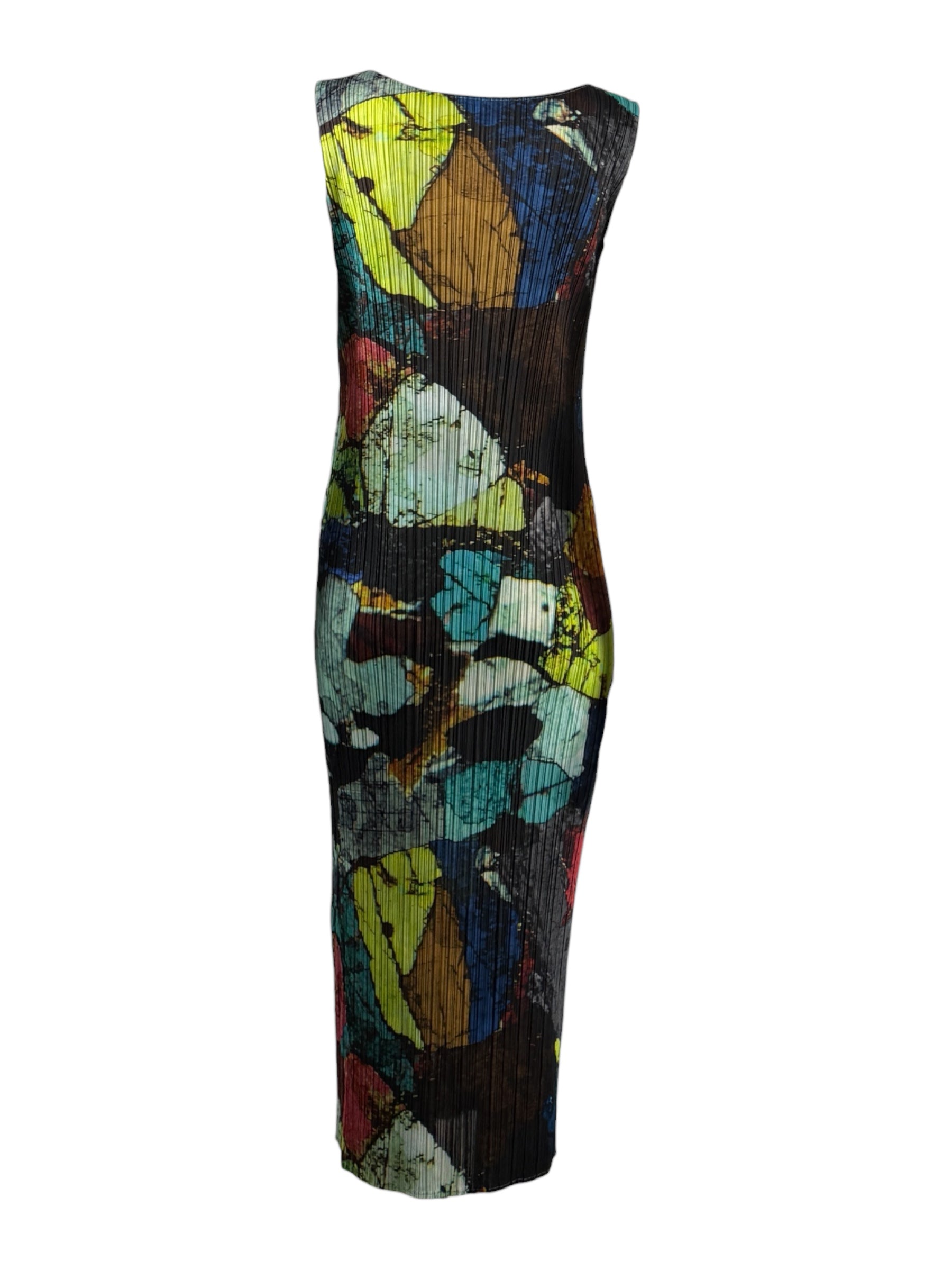 Pleats Please - Sleeveless dress in pleated polyester with multicoloured print 3