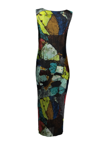Pleats Please - Sleeveless dress in pleated polyester with multicoloured print 3