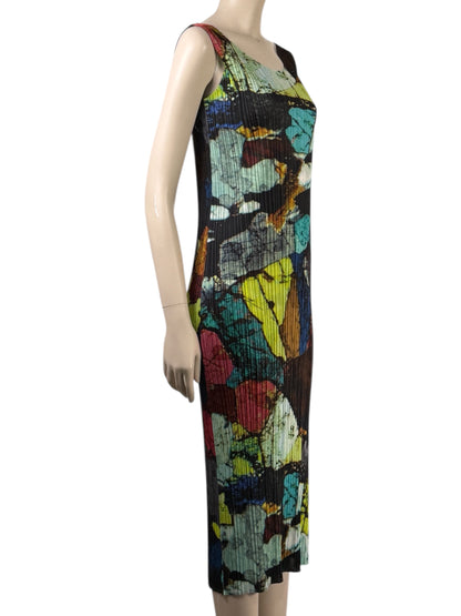 Pleats Please - Sleeveless dress in pleated polyester with multicoloured print 5