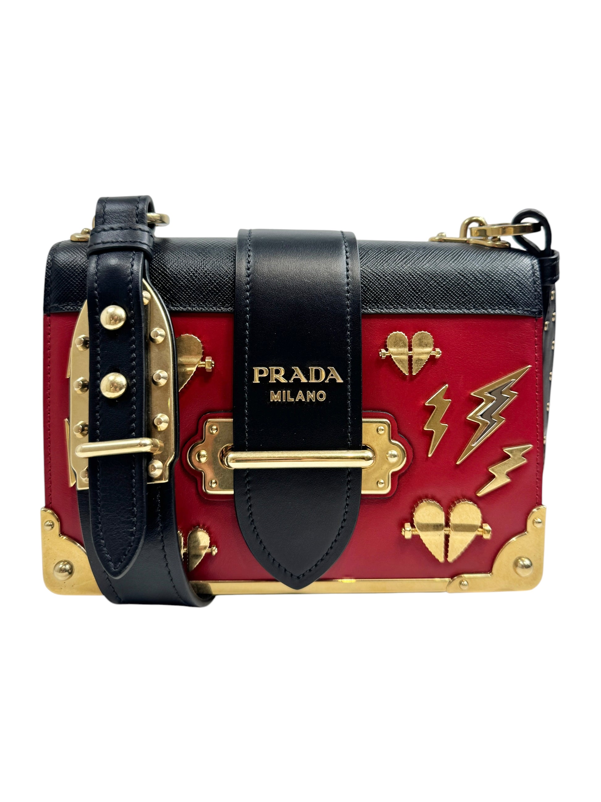 Prada Cahier bag calfskin red black charm