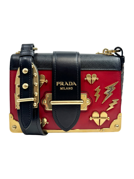 Prada Cahier bag calfskin red black charm