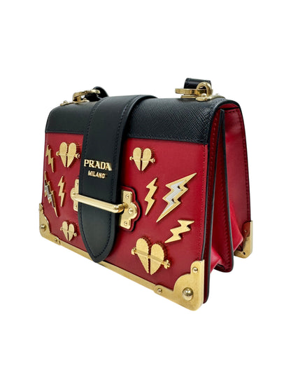 Prada Cahier bag calfskin red black charm