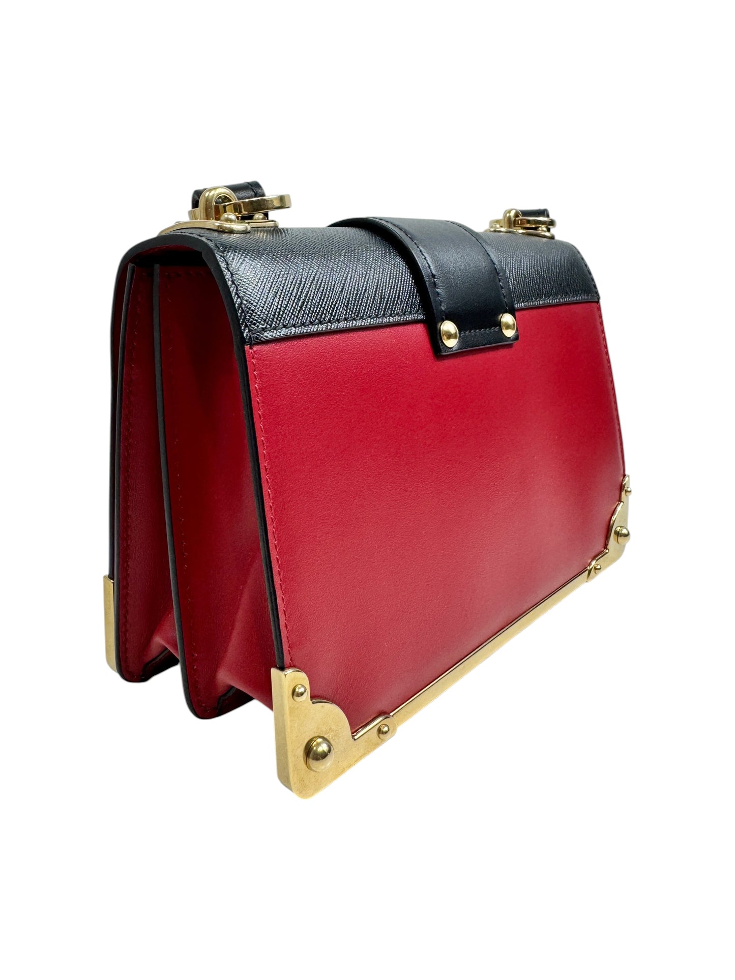 Prada Cahier bag calfskin red black charm