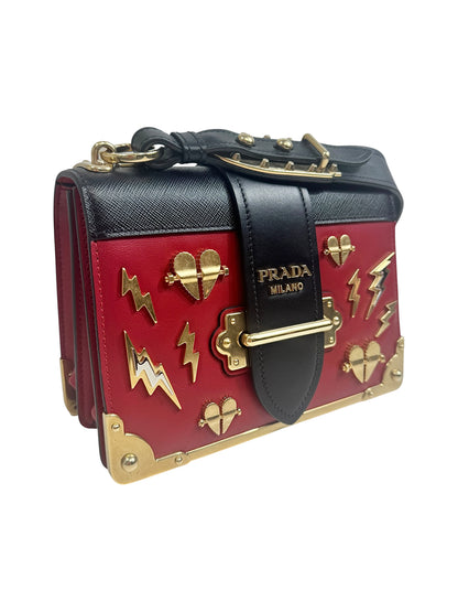 Prada Cahier bag calfskin red black charm