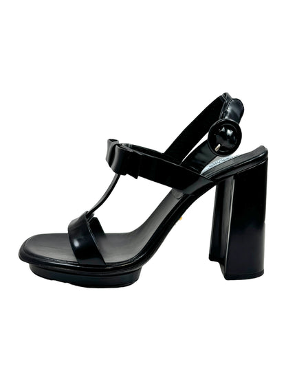 Prada black leather sandal bow