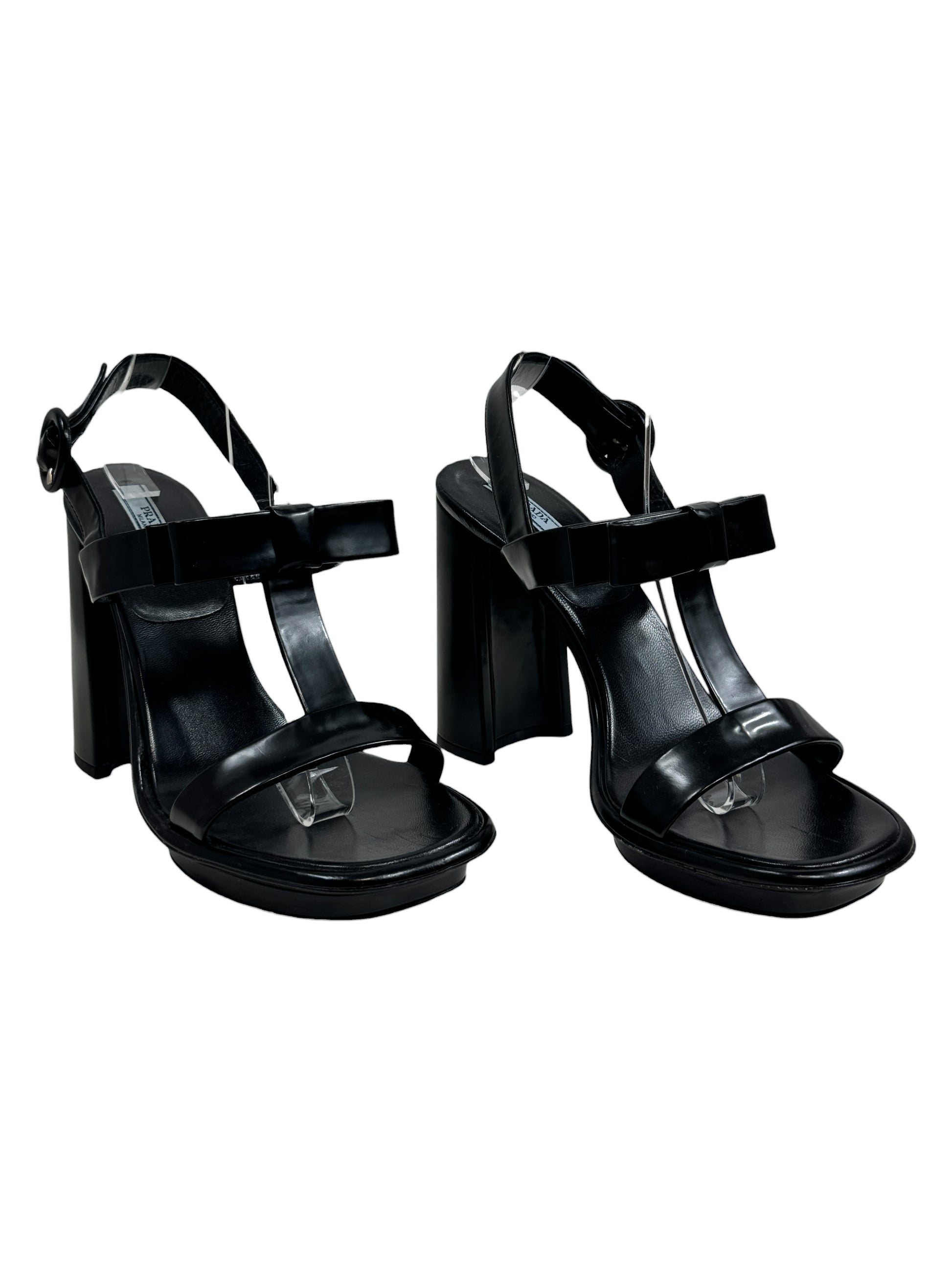 Prada black leather sandal bow