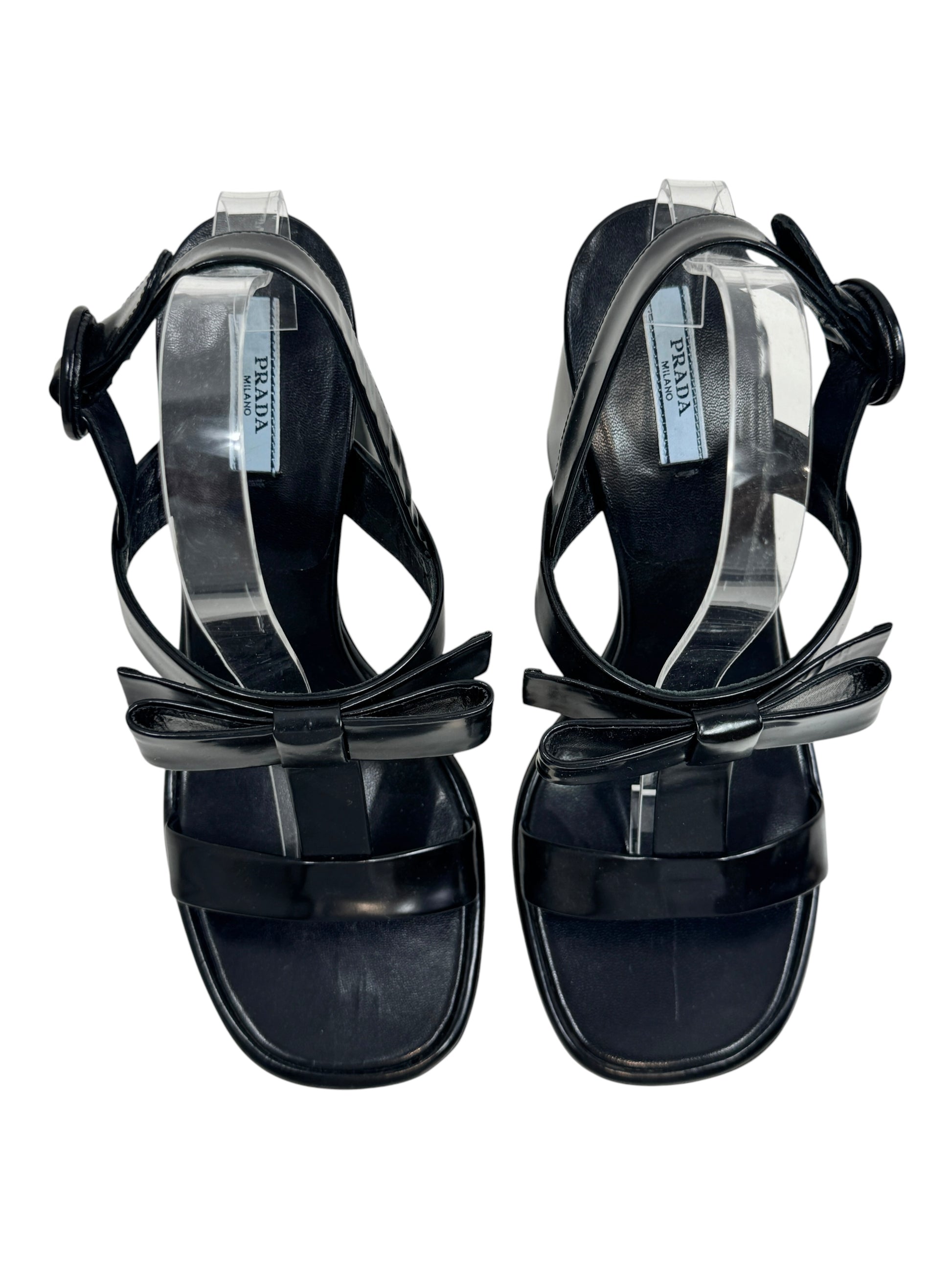 Prada black leather sandal bow