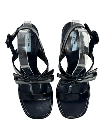 Prada black leather sandal bow