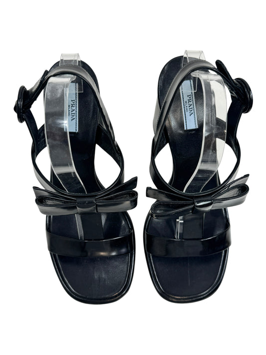 Prada black leather sandal bow