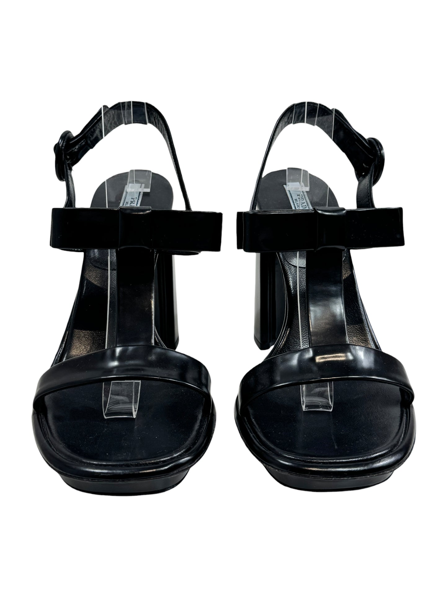 Prada black leather sandal bow