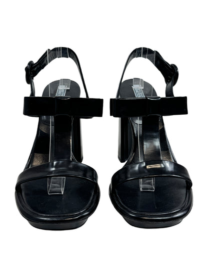 Prada black leather sandal bow