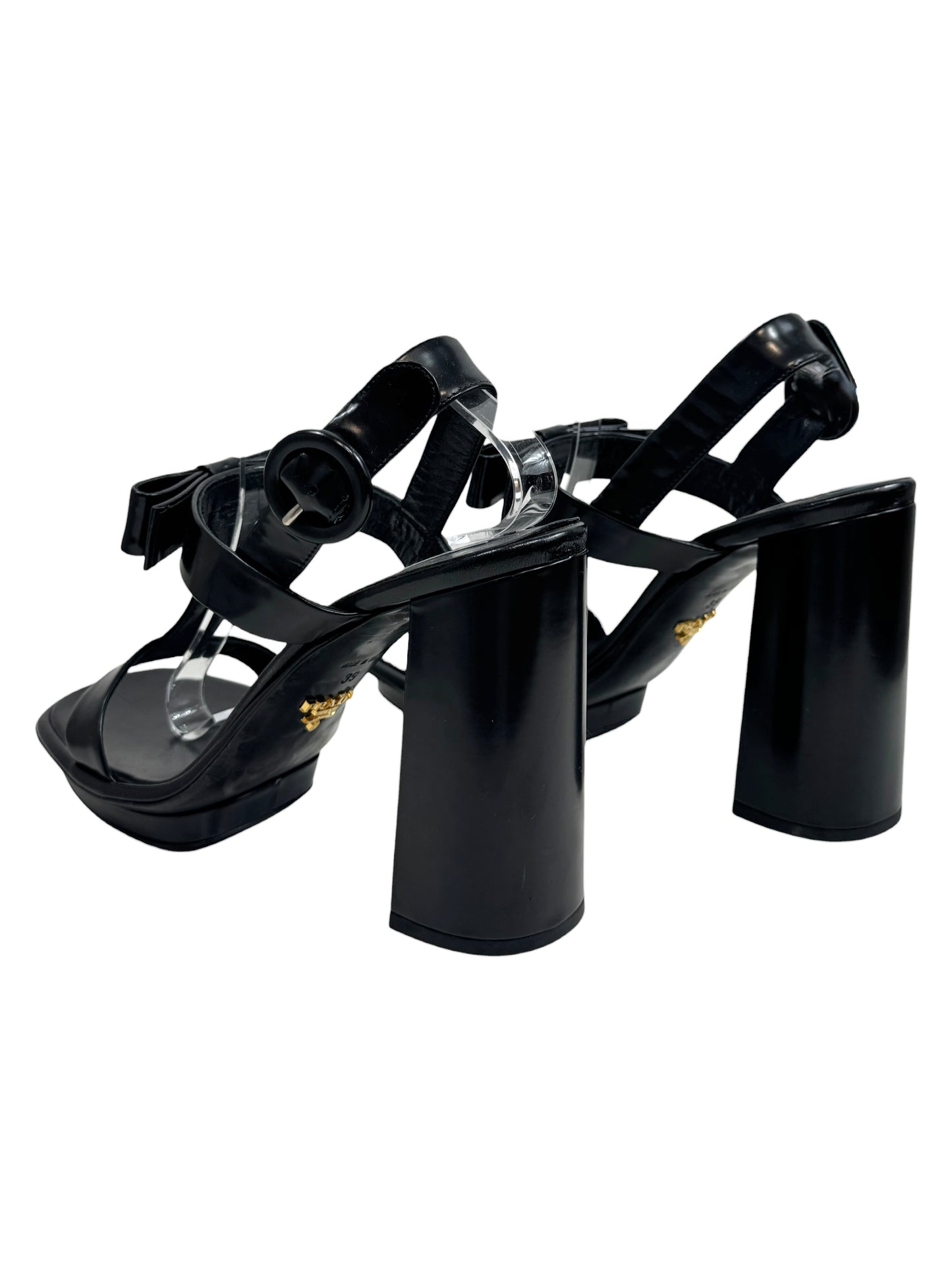 Prada black leather sandal bow