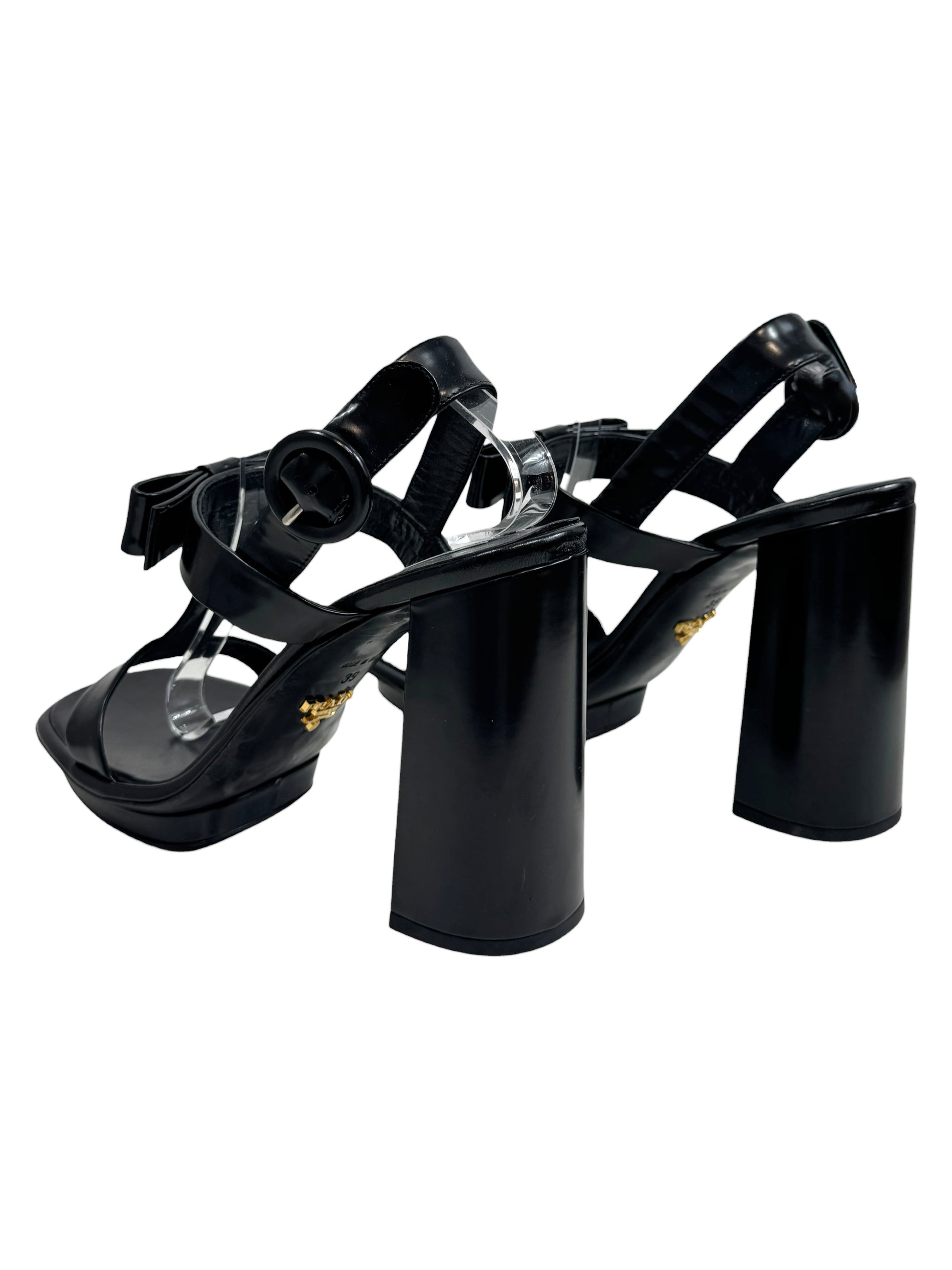 Prada black leather sandal bow