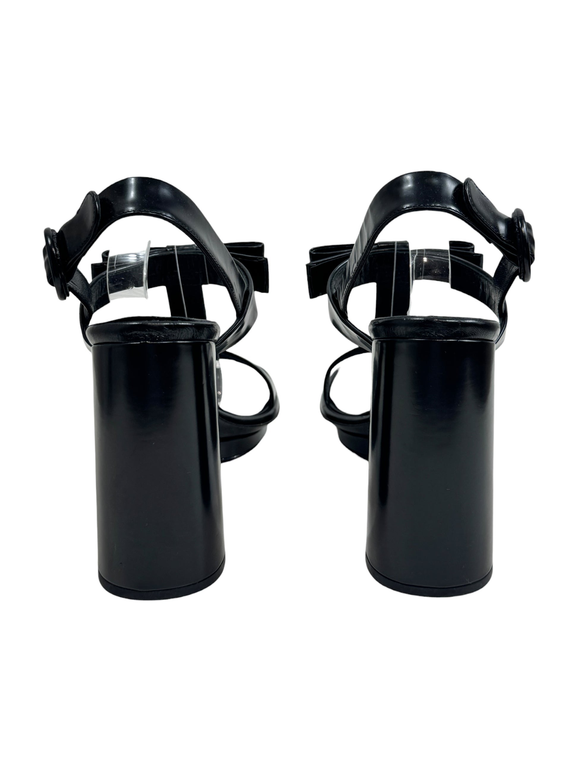 Prada black leather sandal bow