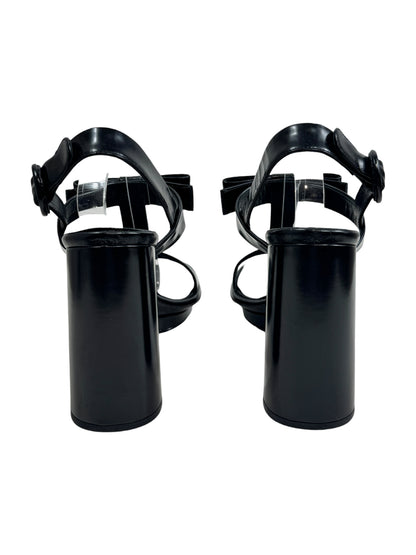 Prada black leather sandal bow